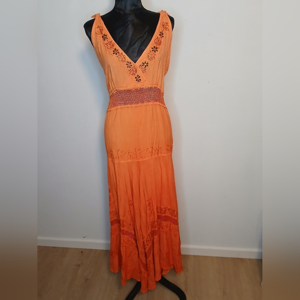Orange Sleeveless Tiered Maxi Sundress
